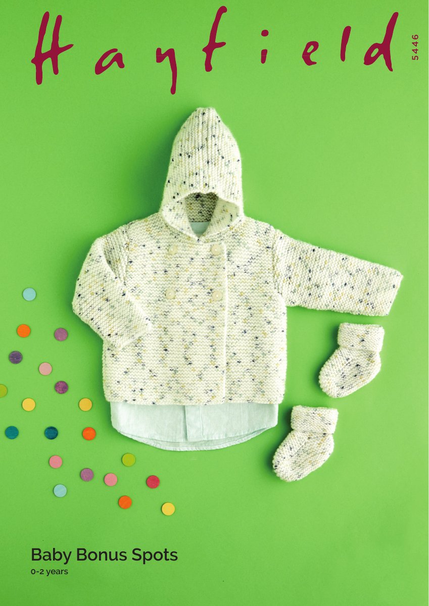 Hayfield 5446 Hooded Jacket & Bootees in Baby Bonus Spots DK pattern cover