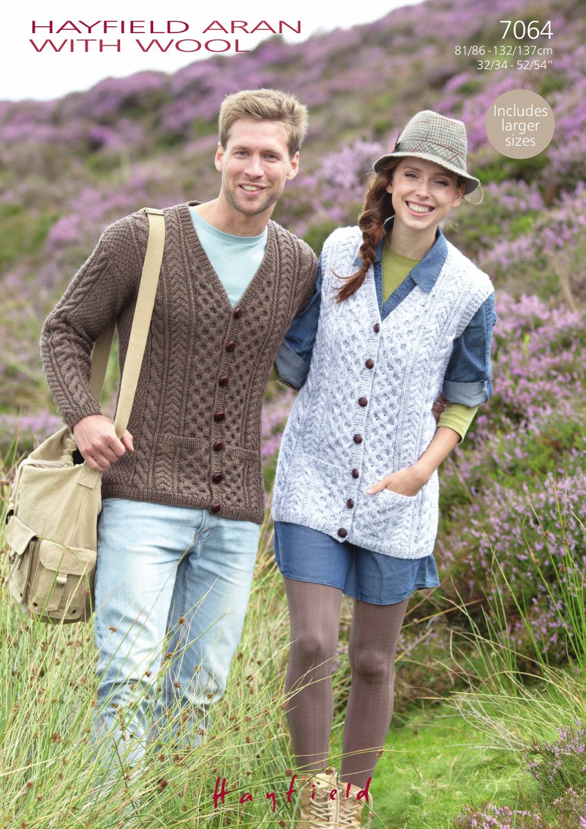 Hayfield 7064 Cardigan and Waistcoat in Aran with Wool pattern cover