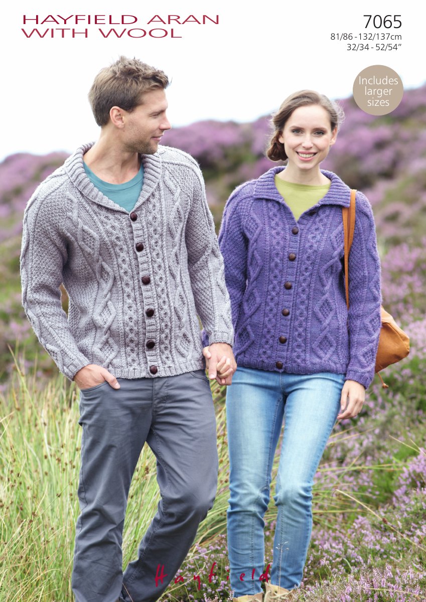 Hayfield 7065 Flat Collar & Shawl Collar Cardigans in Aran with Wool pattern cover
