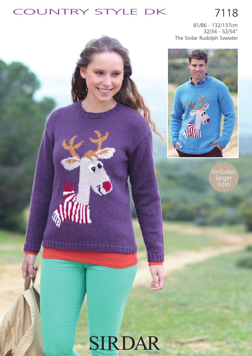 Sirdar 7118 Reindeer Sweater in Country Style DK pattern cover