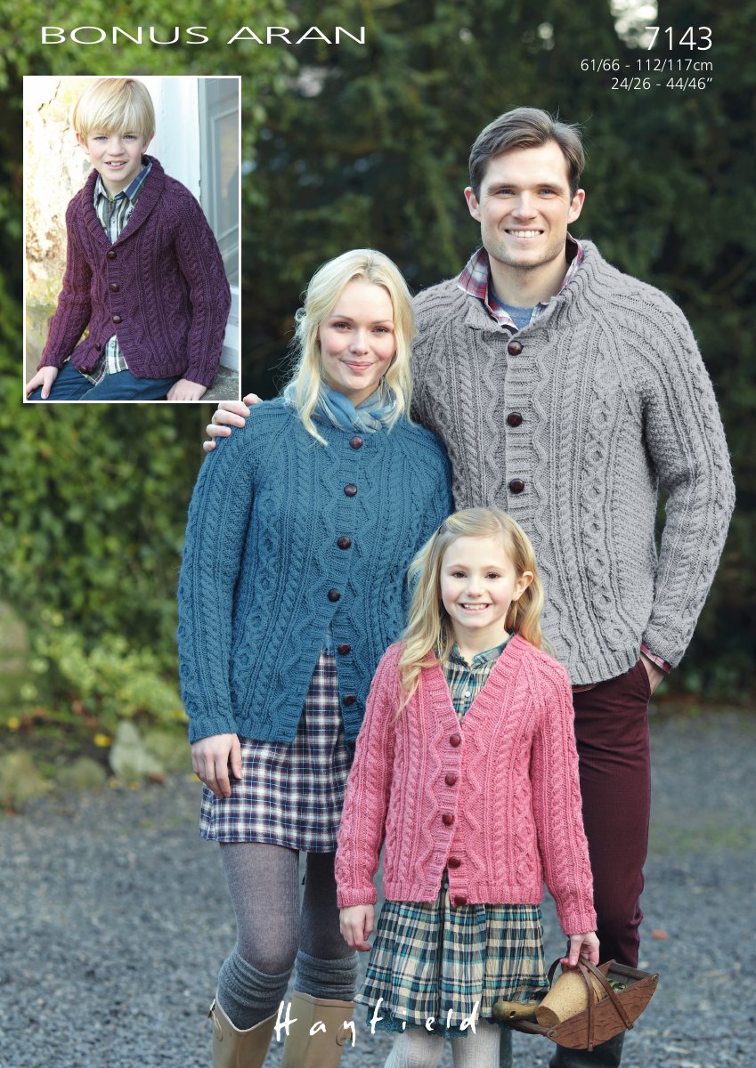 Hayfield 7143 Cardigans in Bonus with Wool Aran pattern cover