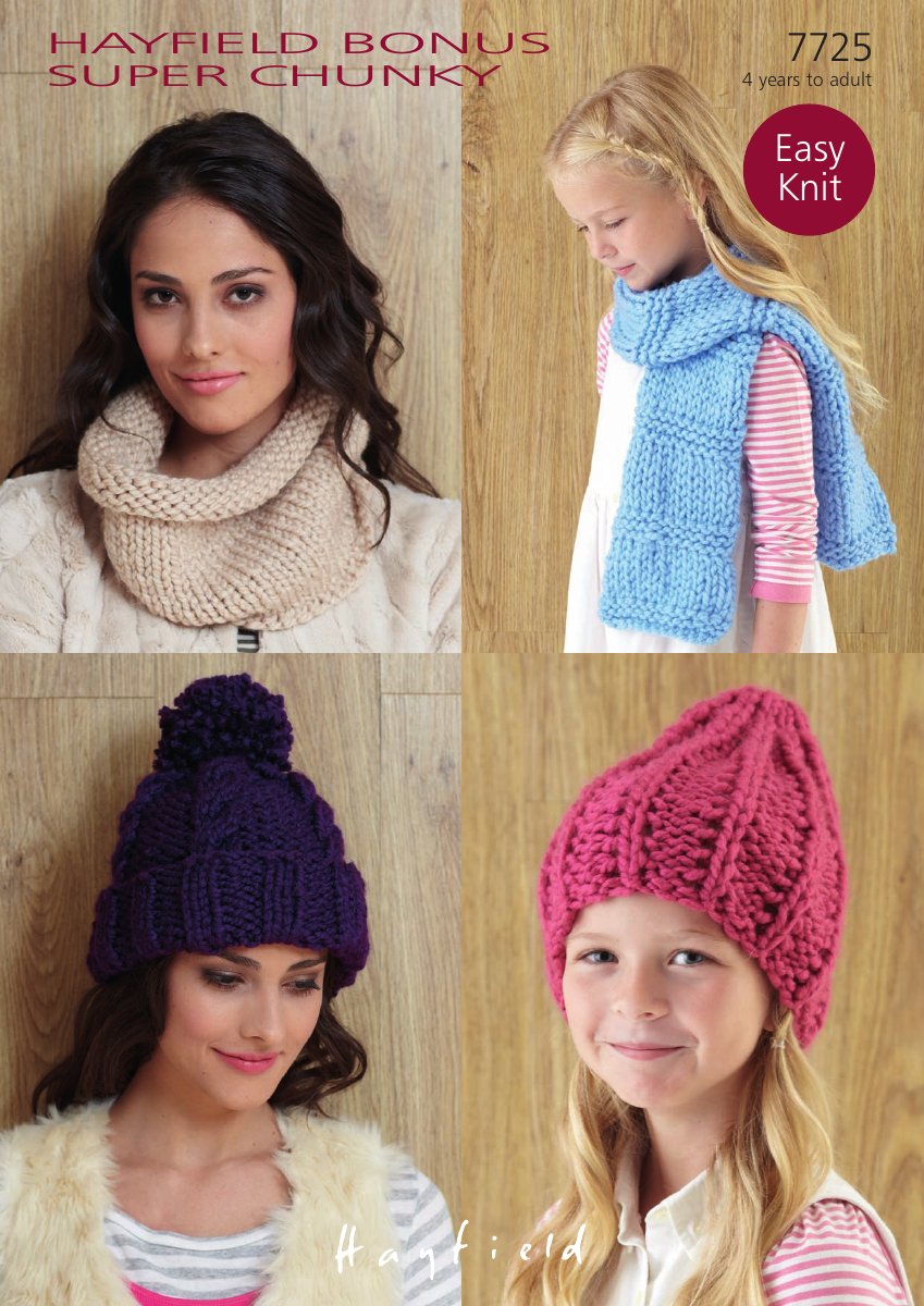Hayfield 7725 Hats in Bonus Super Chunky pattern cover