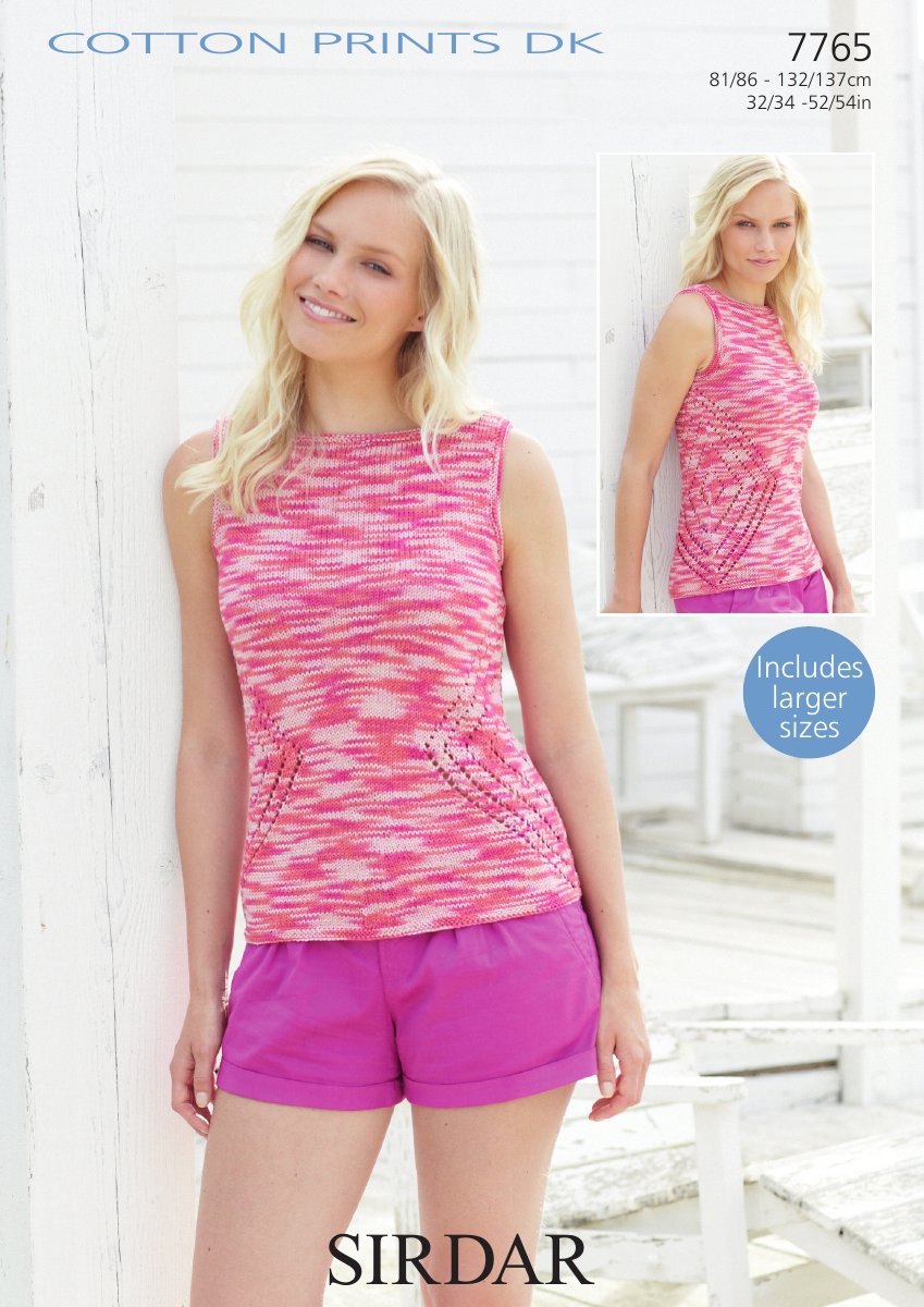 Sirdar 7765 Sleevelss Top in Cotton Prints DK pattern cover