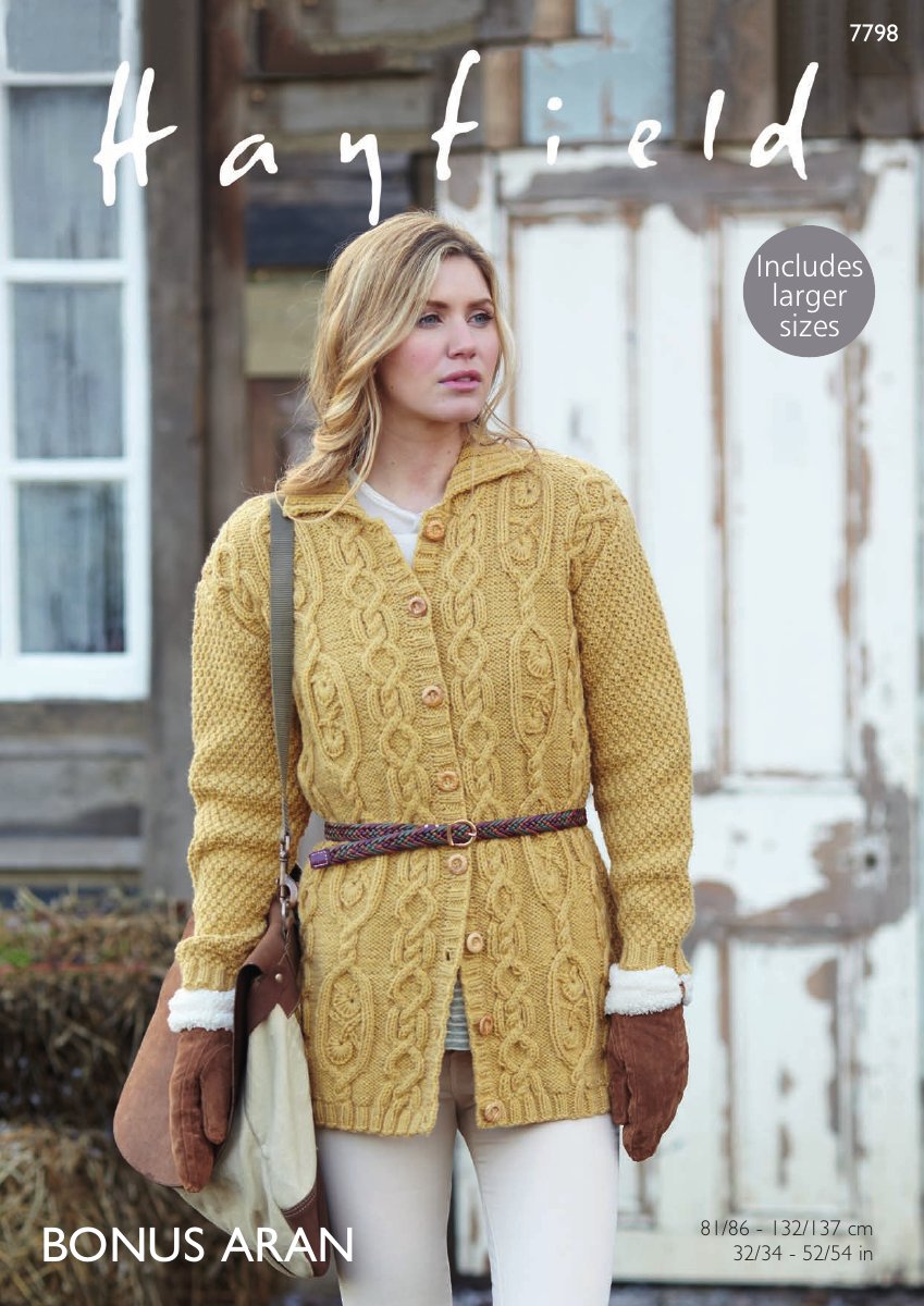 Hayfield 7798 Coat in Bonus with Wool Aran pattern cover