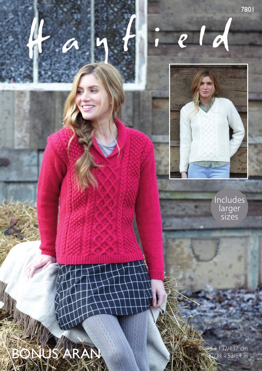 Hayfield 7801 Sweaters in Bonus with Wool Aran pattern cover