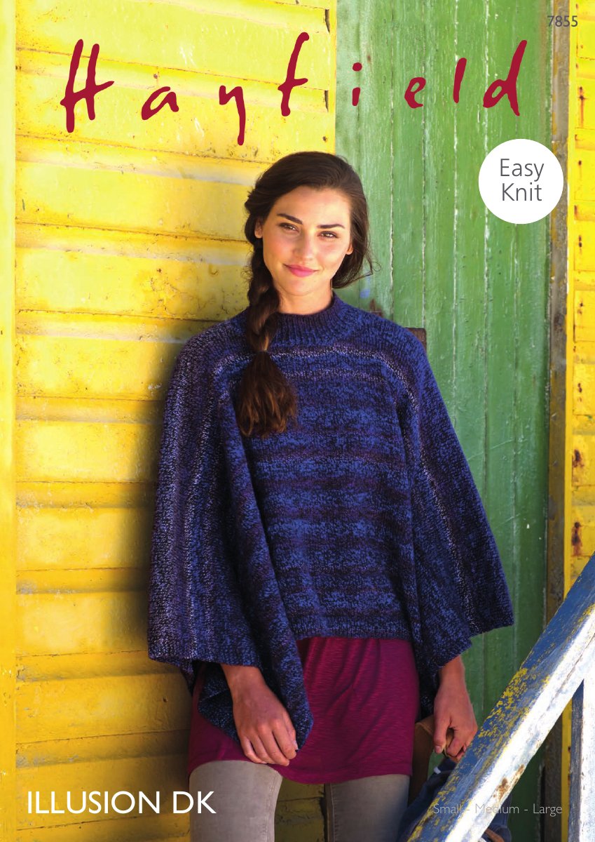 Hayfield 7855 Poncho in Illusion DK pattern cover