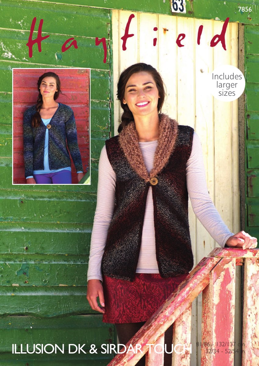 Hayfield 7856 Waistcoat & Cardigan in Illusion DK pattern cover