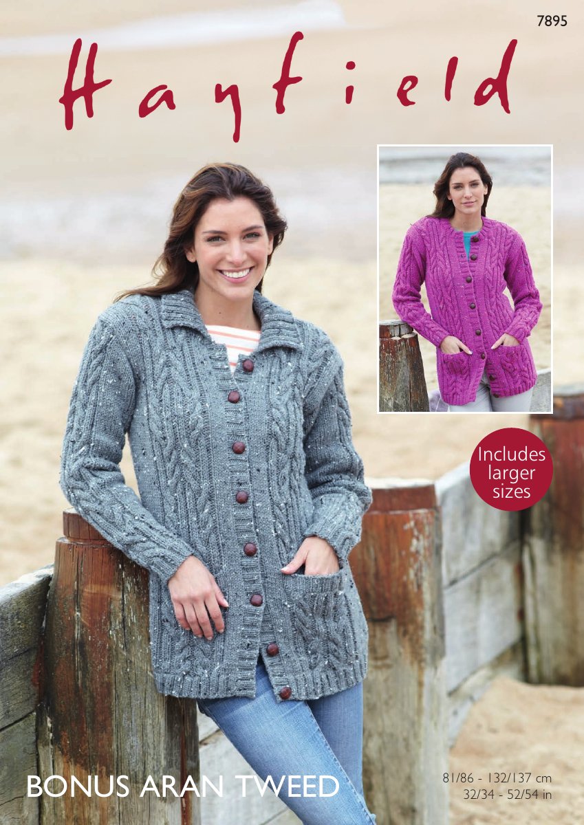 Hayfield 7895 Cardigans in Bonus Aran Tweed pattern cover