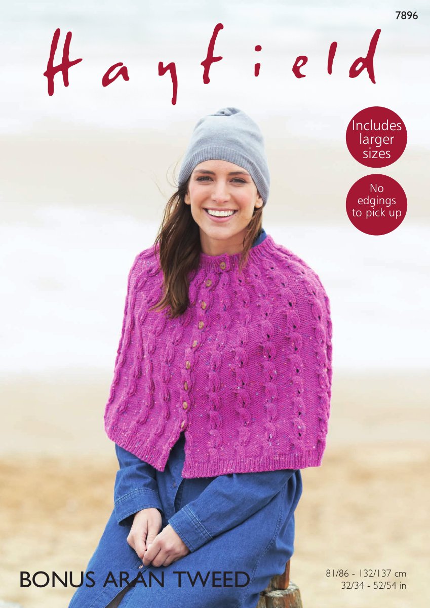 Hayfield 7896 Cape in Bonus Aran Tweed pattern cover