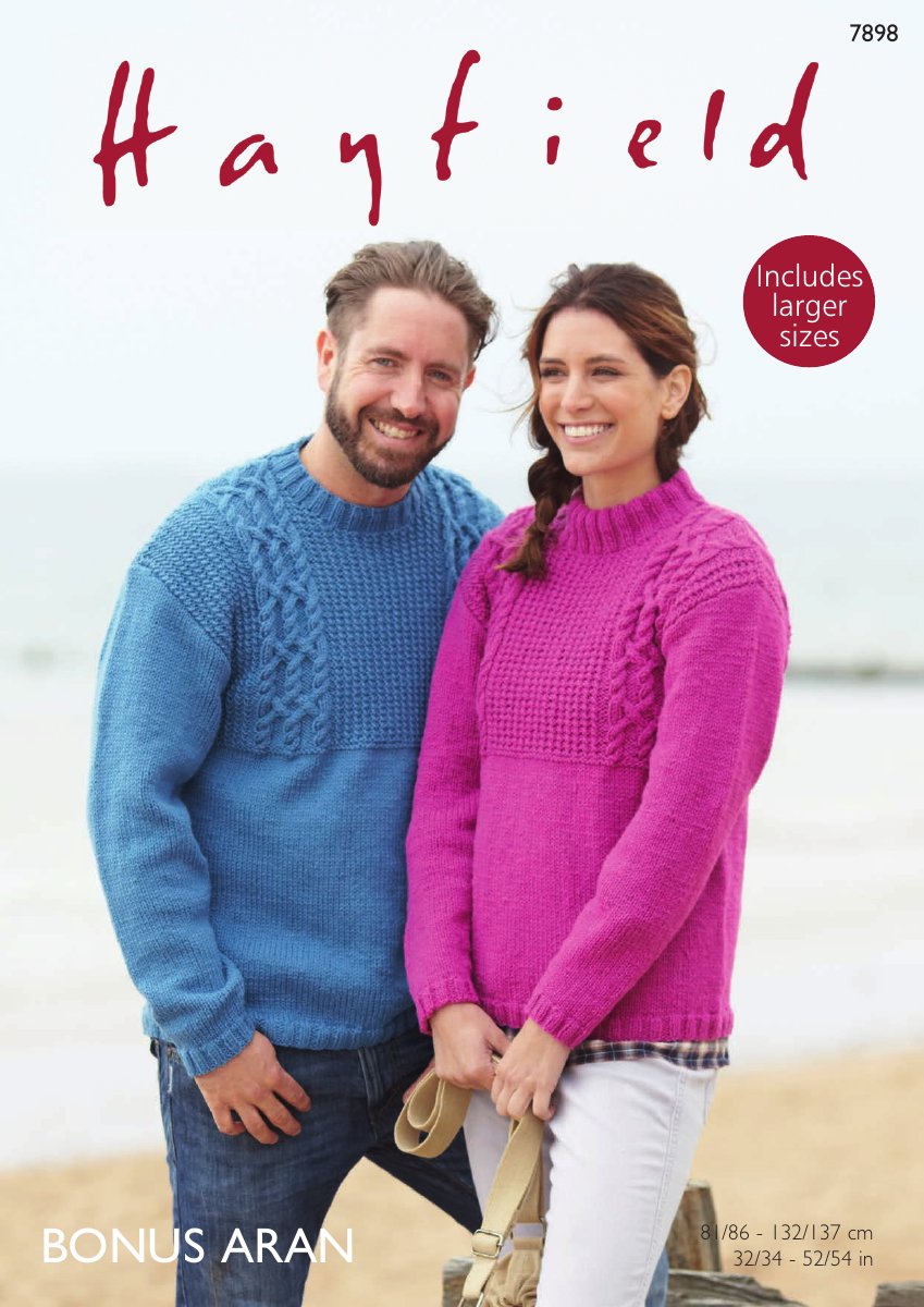 Hayfield 7898 Sweaters in Bonus with Wool Aran pattern cover
