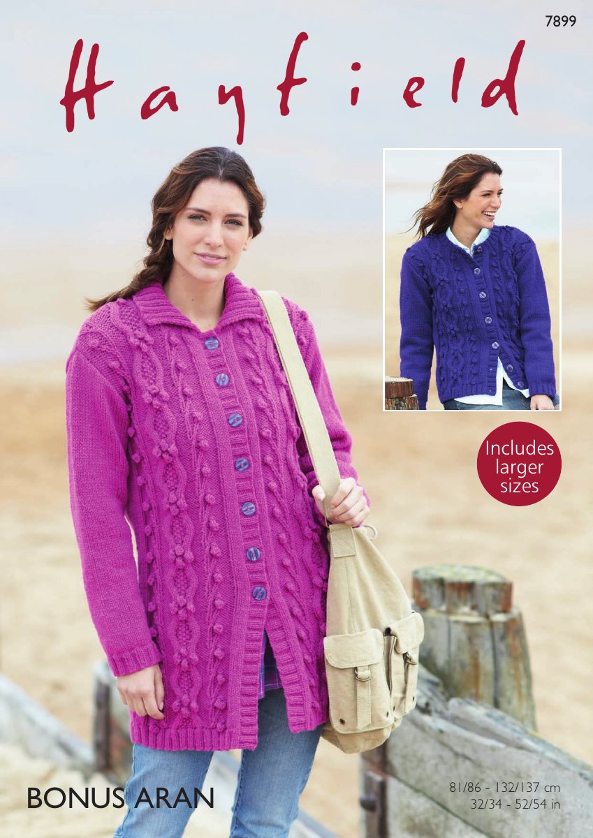 Hayfield 7899 Long Jacket & Cardigan in Bonus with Wool Aran pattern cover