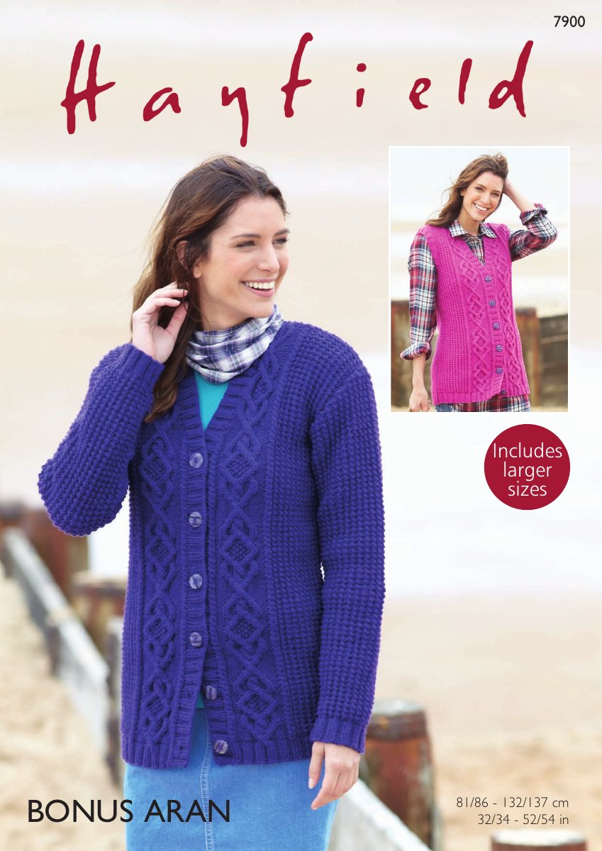 Hayfield 7900 Cardigan and Waistcoat in Bonus with Wool Aran pattern cover