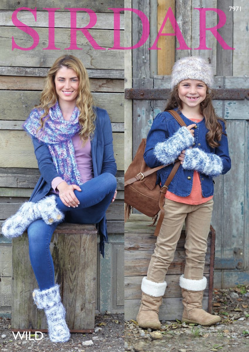 Sirdar 7971 Hat, Scarf, Wristwarmers and Husky Boots in Wild pattern cover