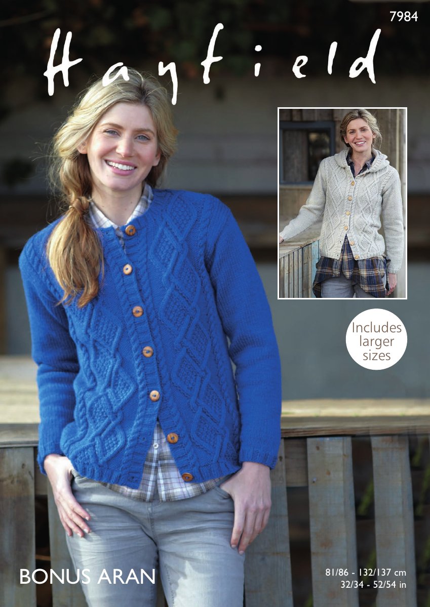 Hayfield 7984 Cardigans in Bonus with Wool Aran pattern cover