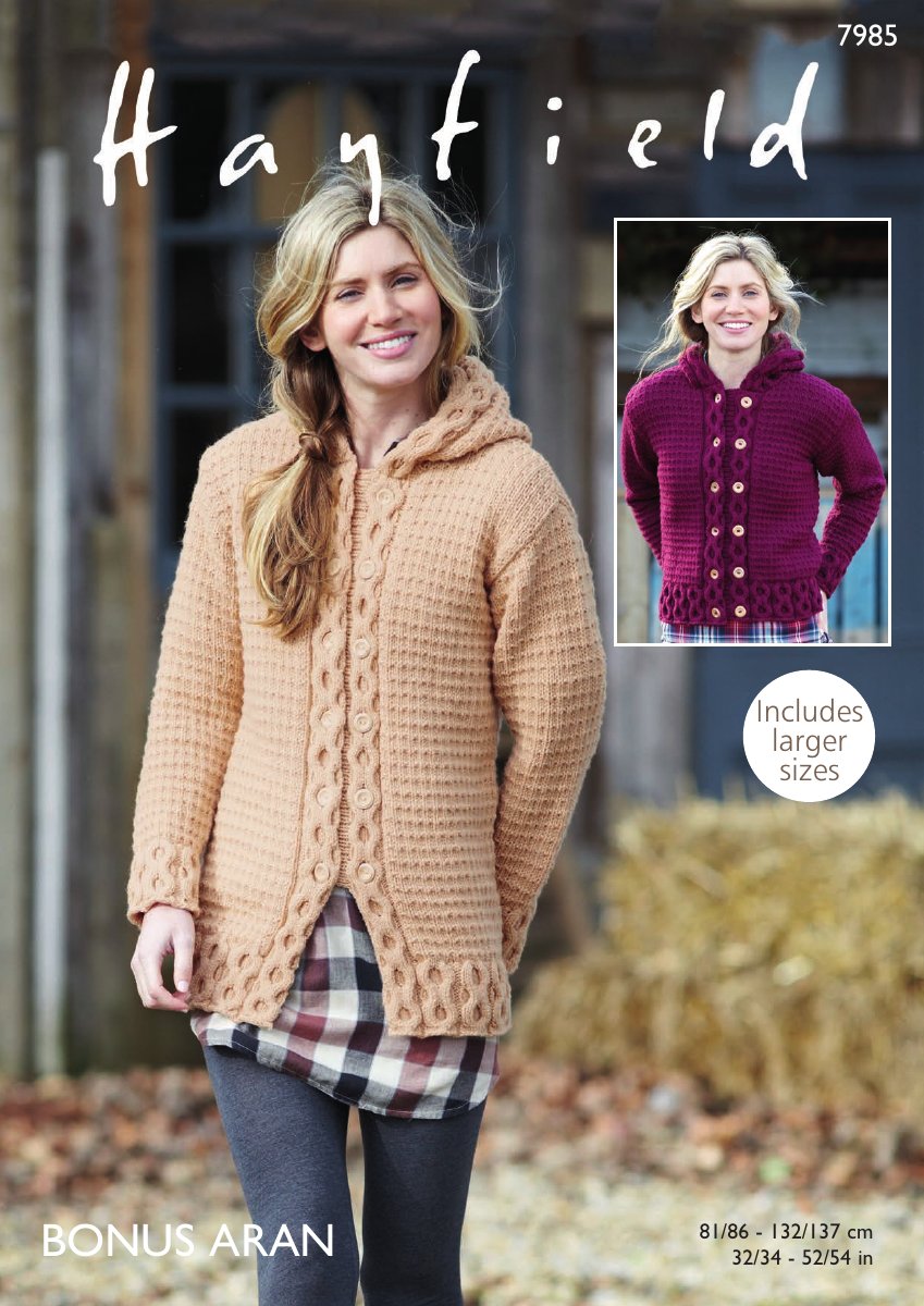 Hayfield 7985 Jackets in Bonus with Wool Aran pattern cover