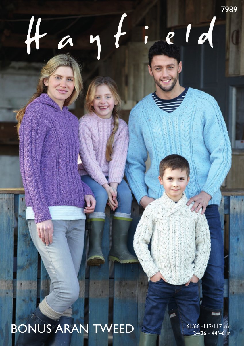 Hayfield 7989 Family Sweaters in Bonus Aran Tweed pattern cover