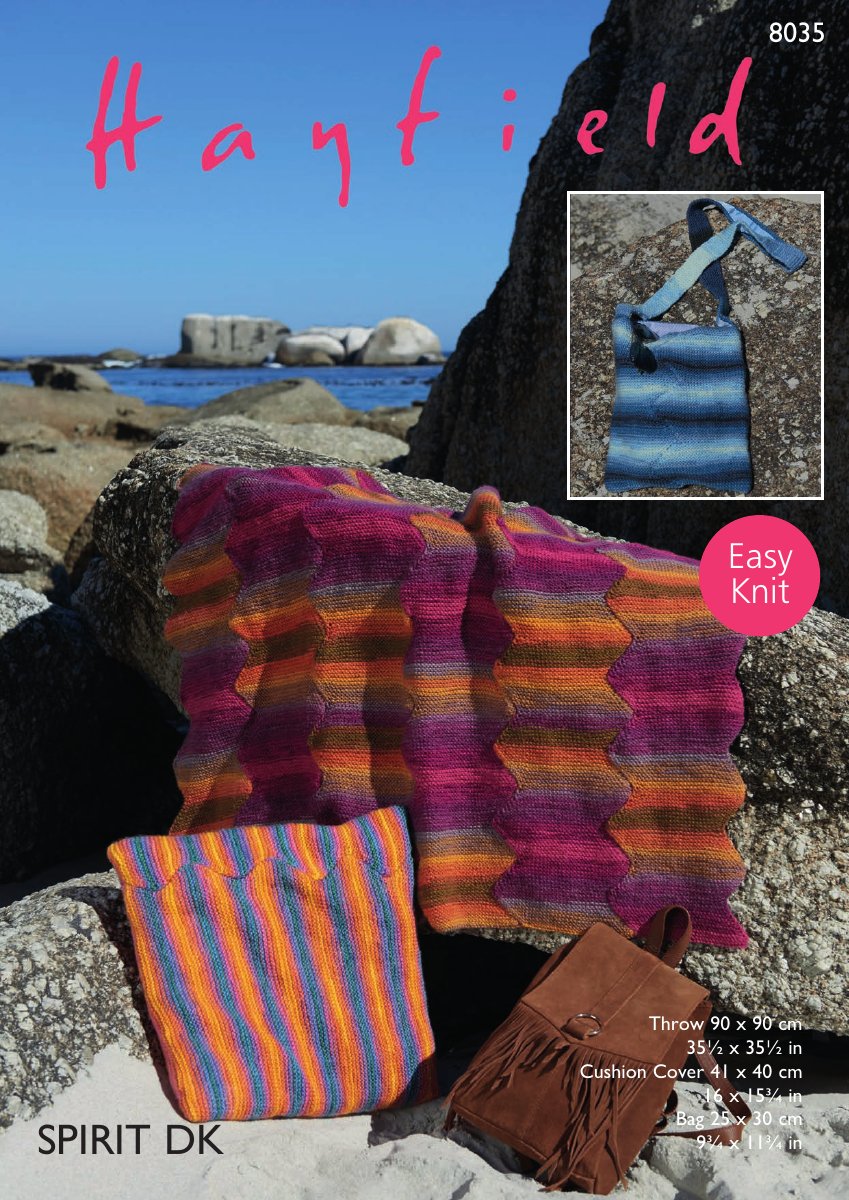 Hayfield 8035 Throw, Cushion Cover and Bag in Spirit DK pattern cover