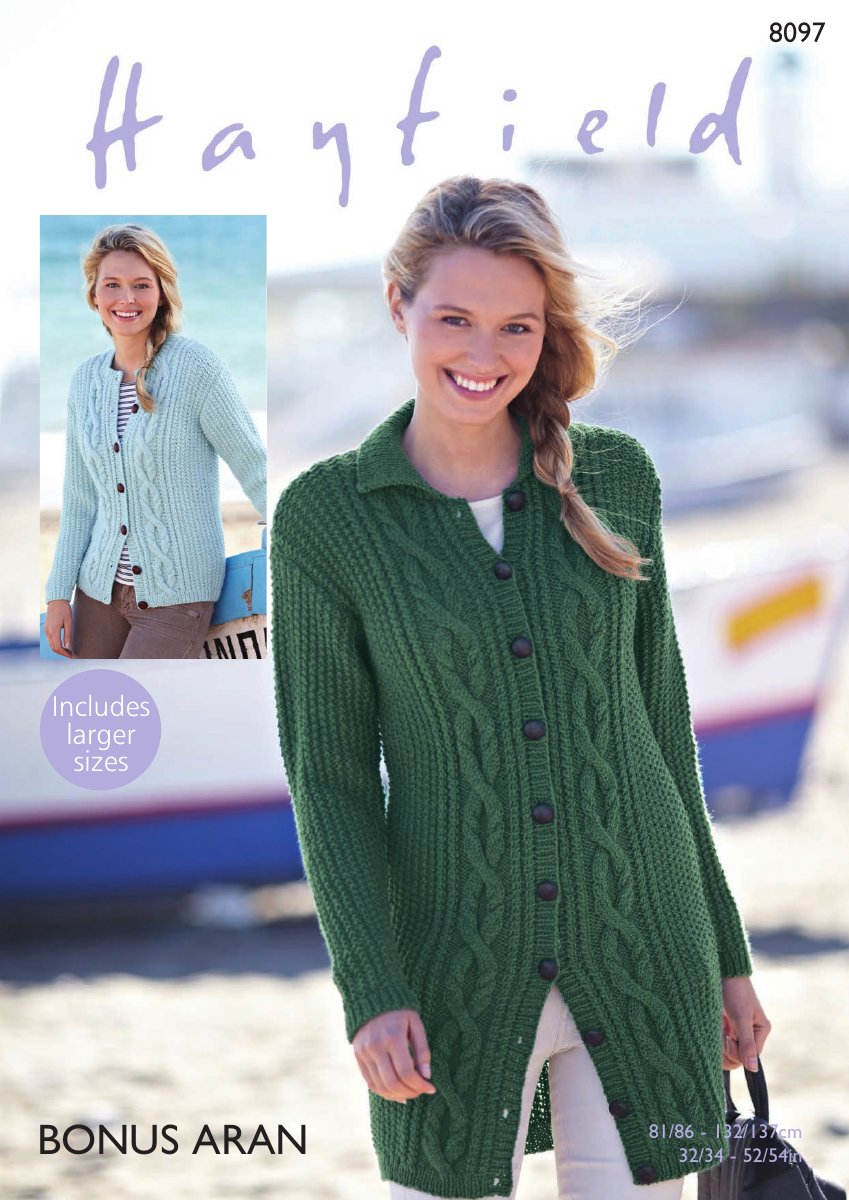 Hayfield 8097 Cardigans in Bonus with Wool Aran pattern cover