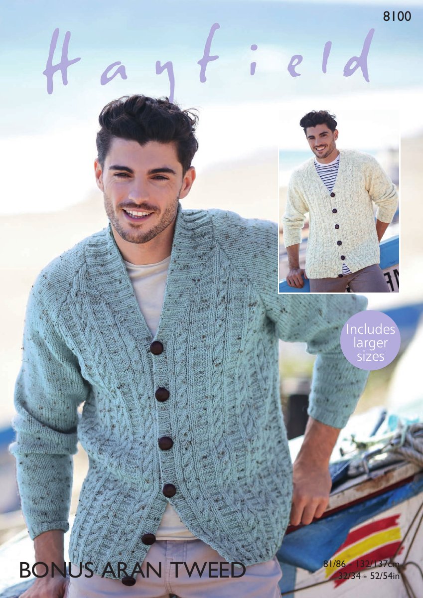 Hayfield 8100 Cardigans in Bonus Aran Tweed pattern cover