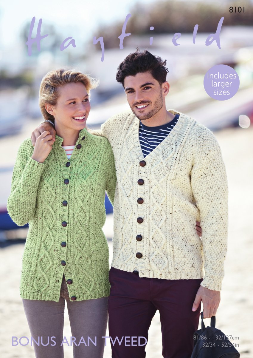 Hayfield 8101 Cardigans in Bonus Aran Tweed pattern cover