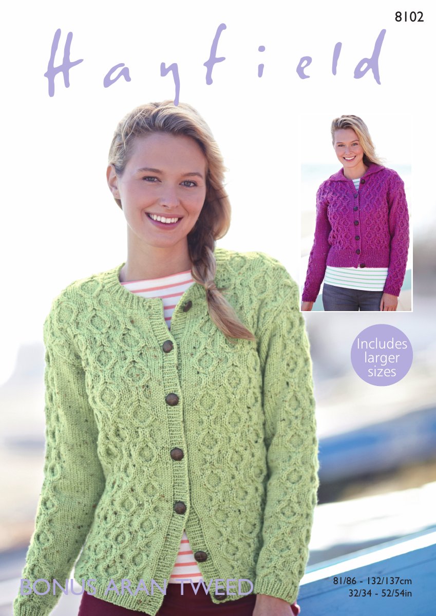 Hayfield 8102 Cardigans in Bonus Aran Tweed pattern cover