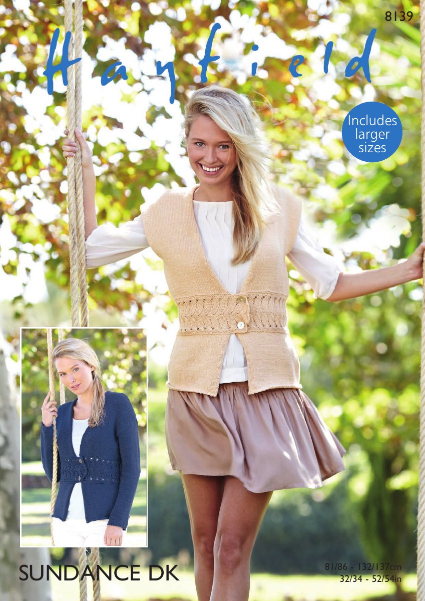 Hayfield 8139 Jacket and Waistcoat in Sundance pattern cover