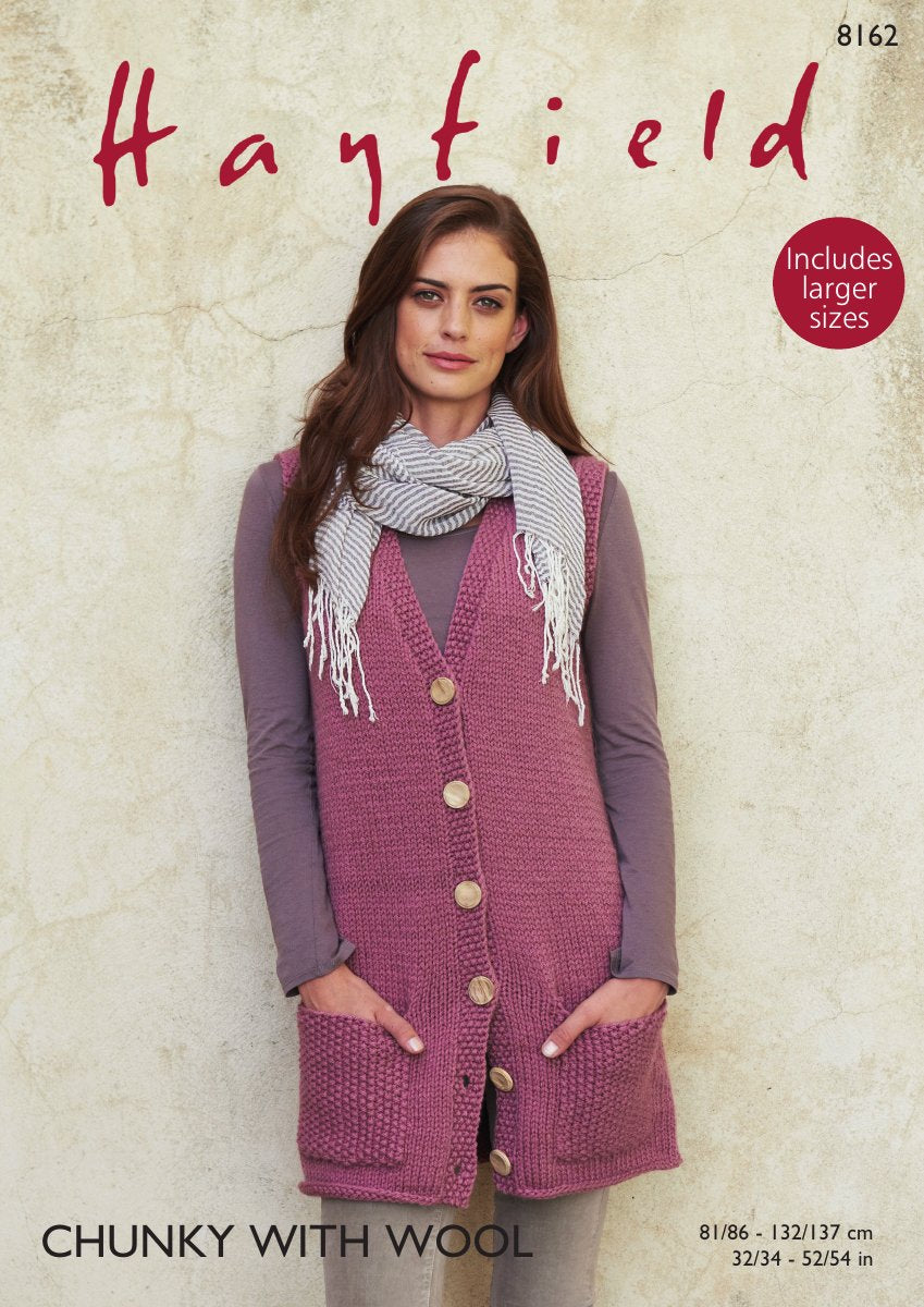 Hayfield 8162 Longline Waistcoat in Chunky with Wool pattern cover