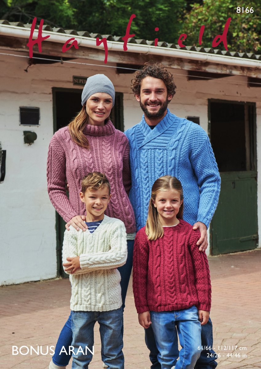 Hayfield 8166 Sweaters in Bonus with Wool Aran pattern cover