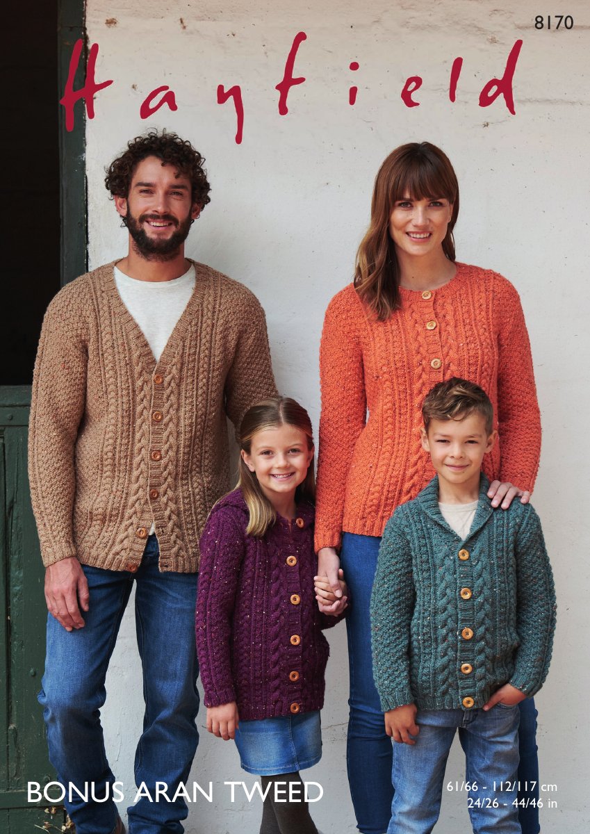 Hayfield 8170 Cardigans in Bonus Aran Tweed pattern cover
