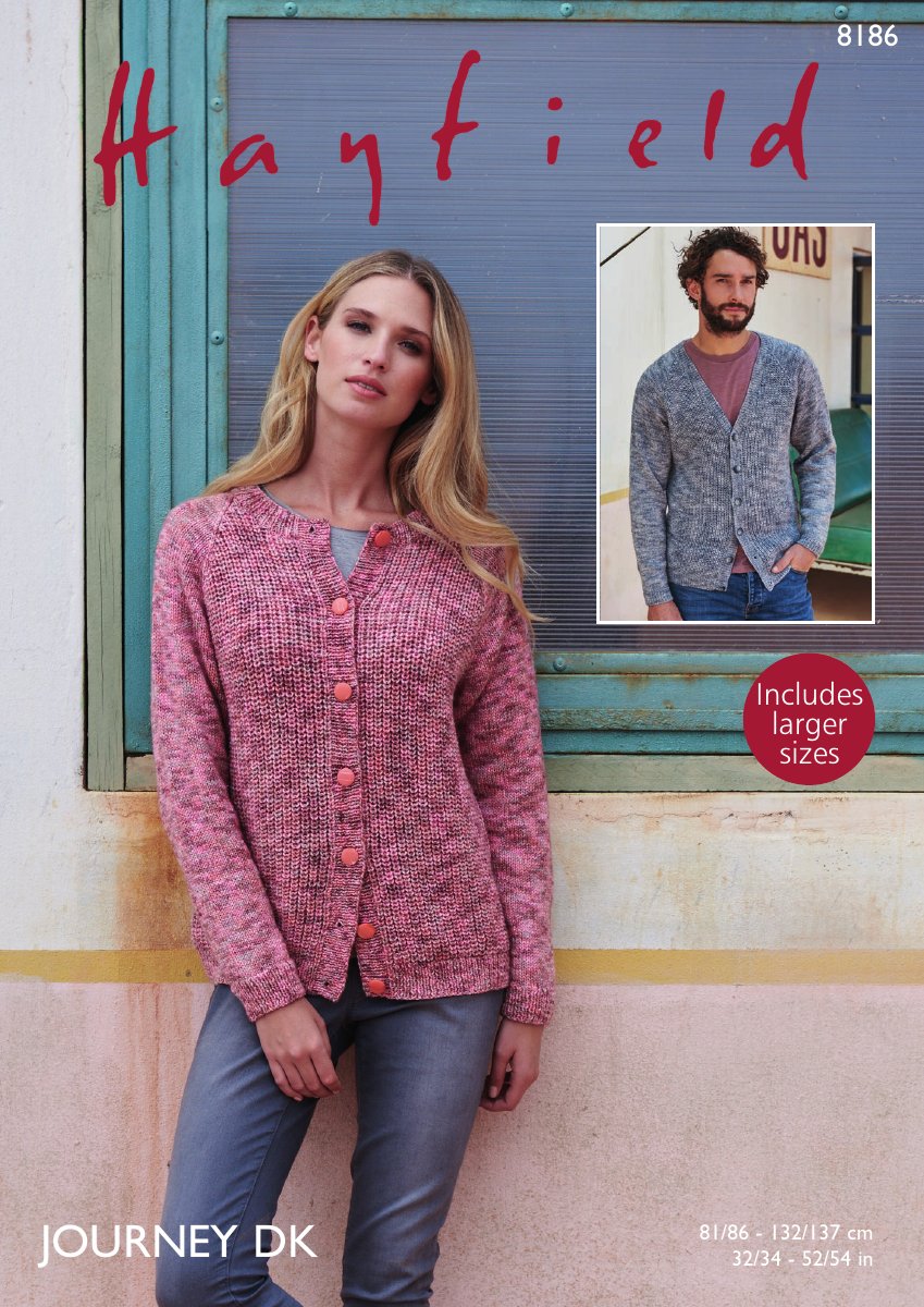 Hayfield 8186 Cardigans in Journey DK pattern cover