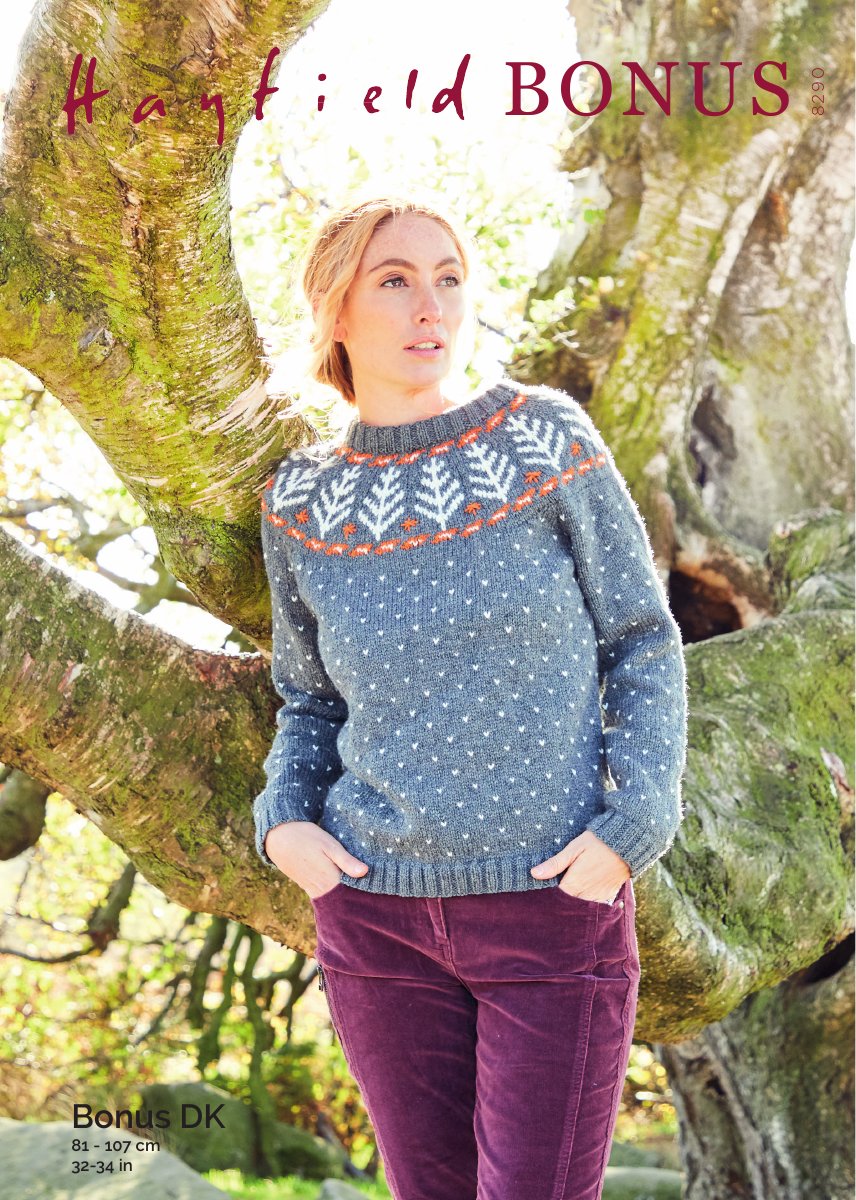 Hayfield 8290 Sweater in Bonus DK pattern cover