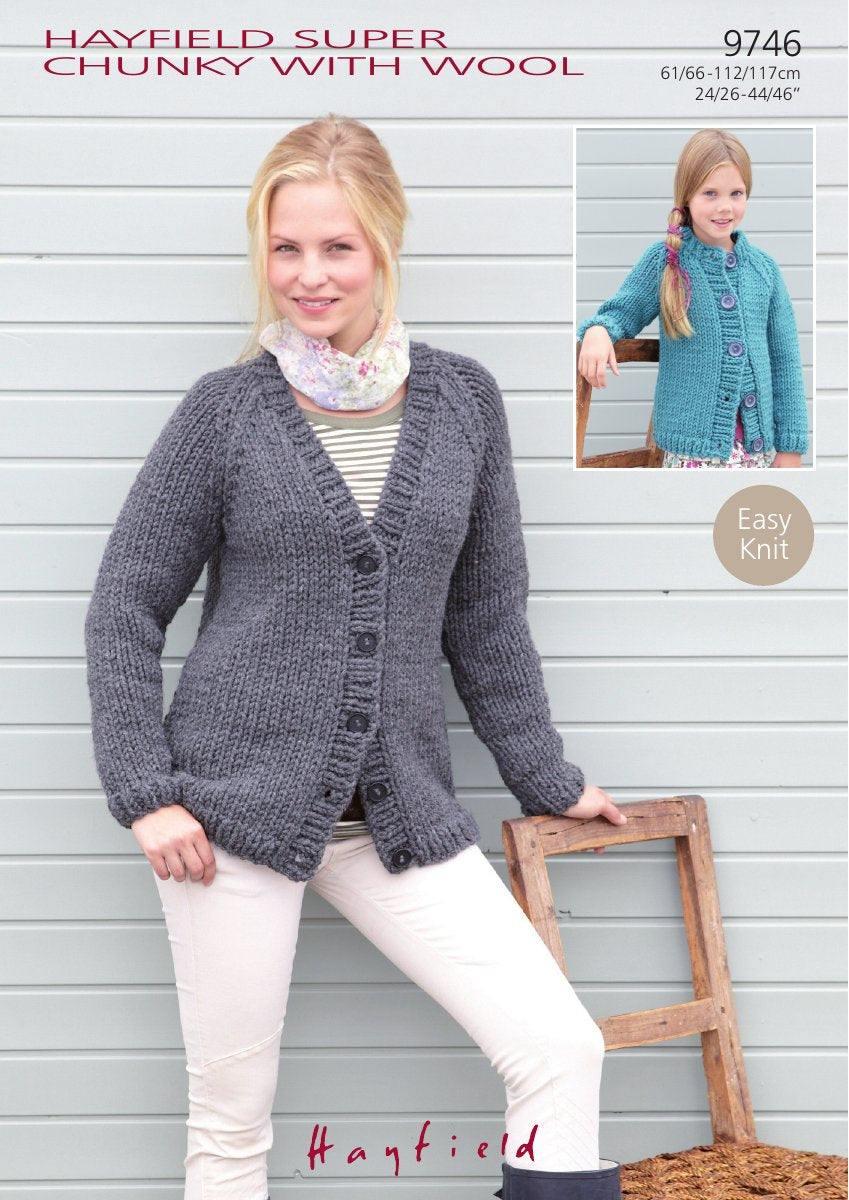 Hayfield 9746 Raglan Cardigans in Super Chunky with Wool pattern cover