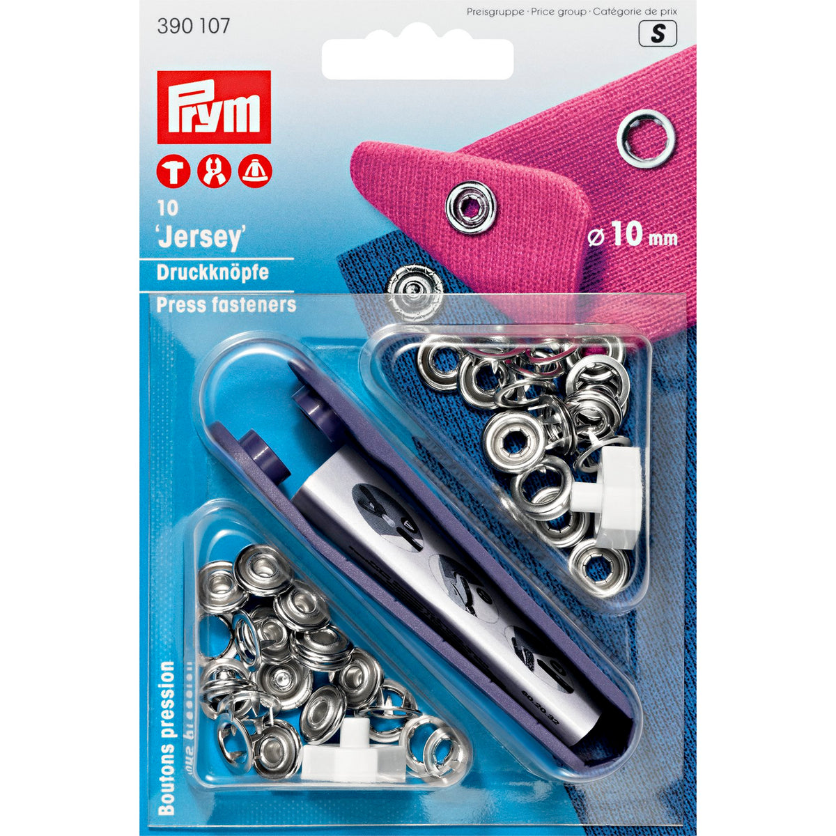 Prym Non-sew press fasteners JERSEY brass pronged ring 10mm - 2 colour options