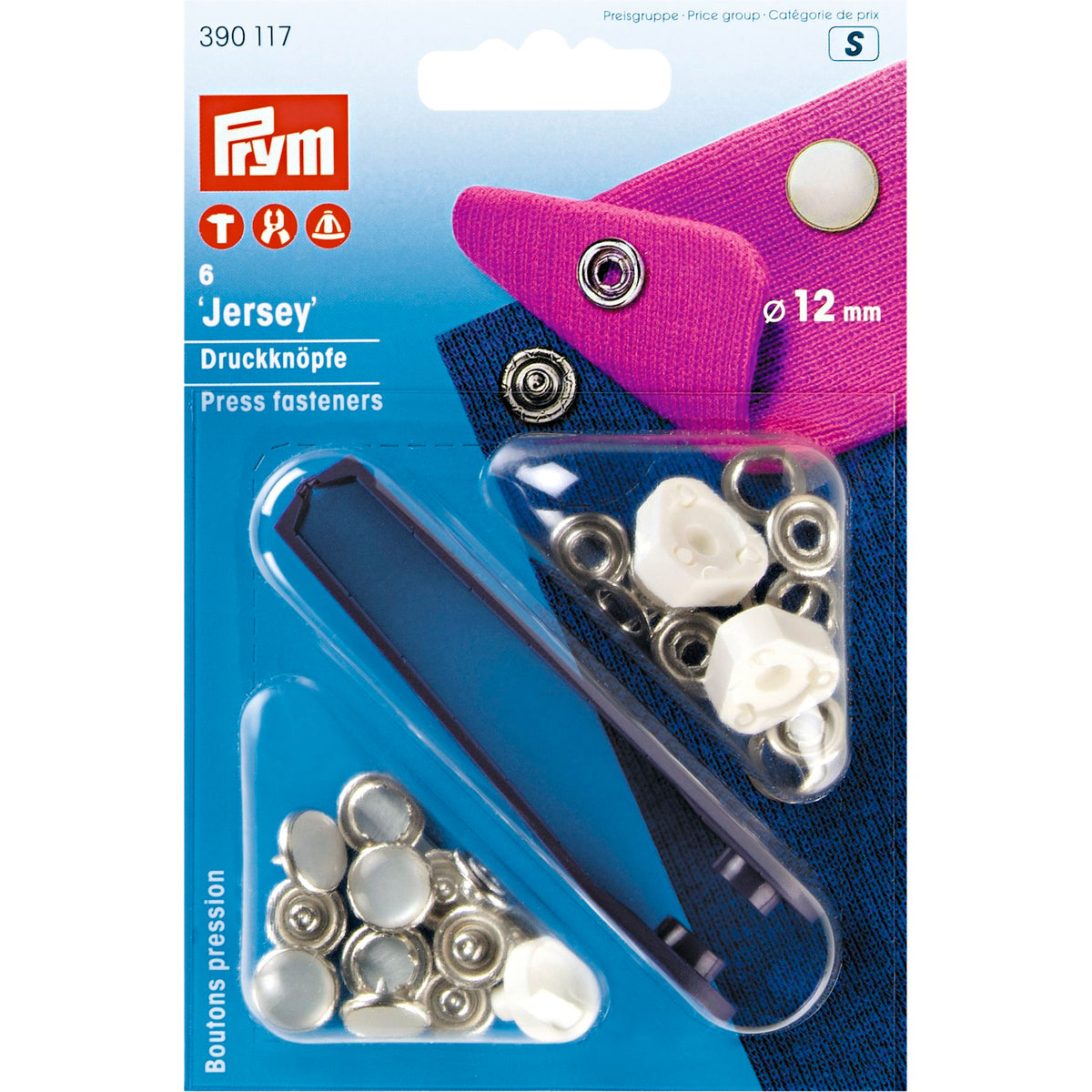Prym Non-sew press fasteners JERSEY brass smooth cap 12 mm - 3 colour options