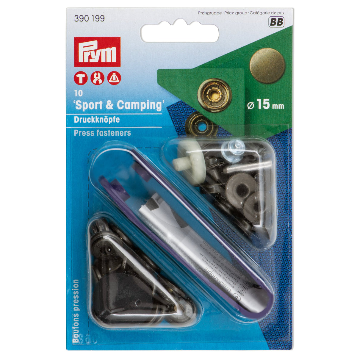 Prym Non-sew fasteners SPORT&CAMPING brass 15mm - 3 colour options
