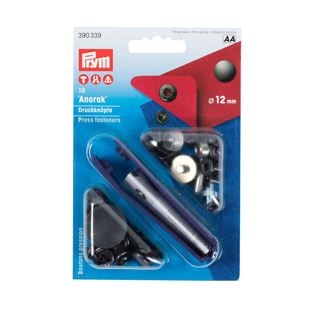 Prym Non-sew fasteners ANORAK brass 12 mm - 4 colour options