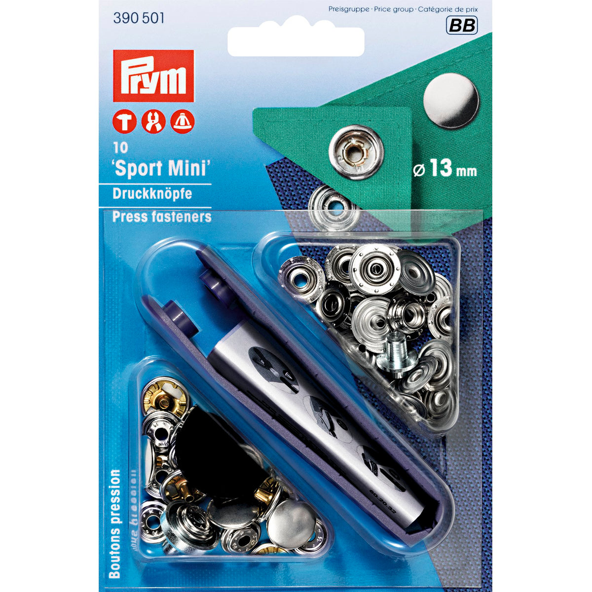 Prym Non-sew fasteners SPORT MINI brass 13mm - 2 colour options