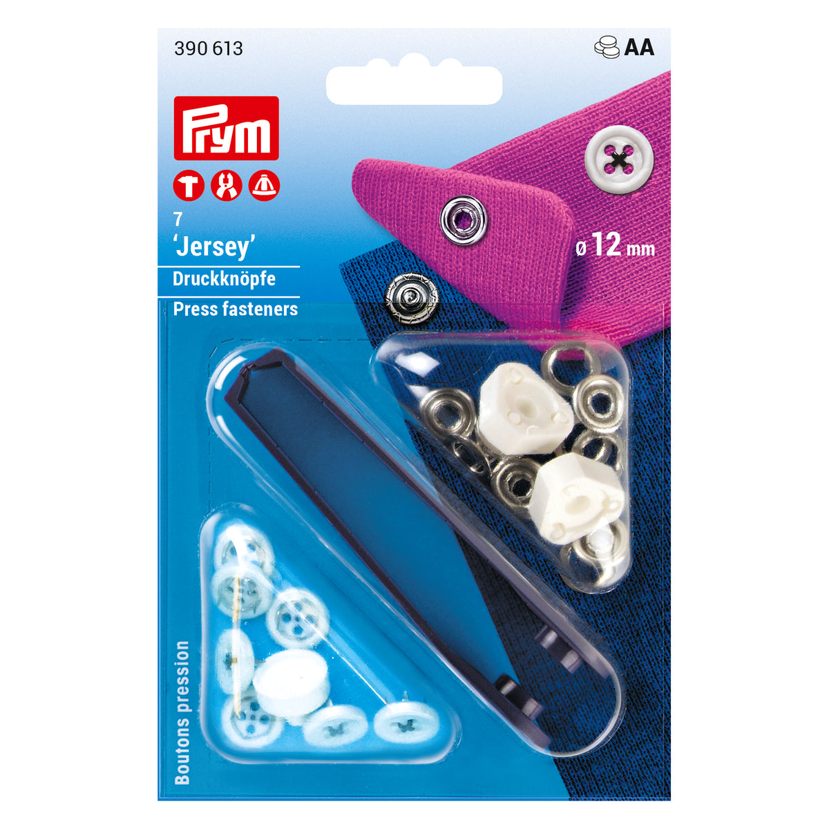 Prym Non-sew Jersey fastener, sew-on look 12mm - 4 colour options