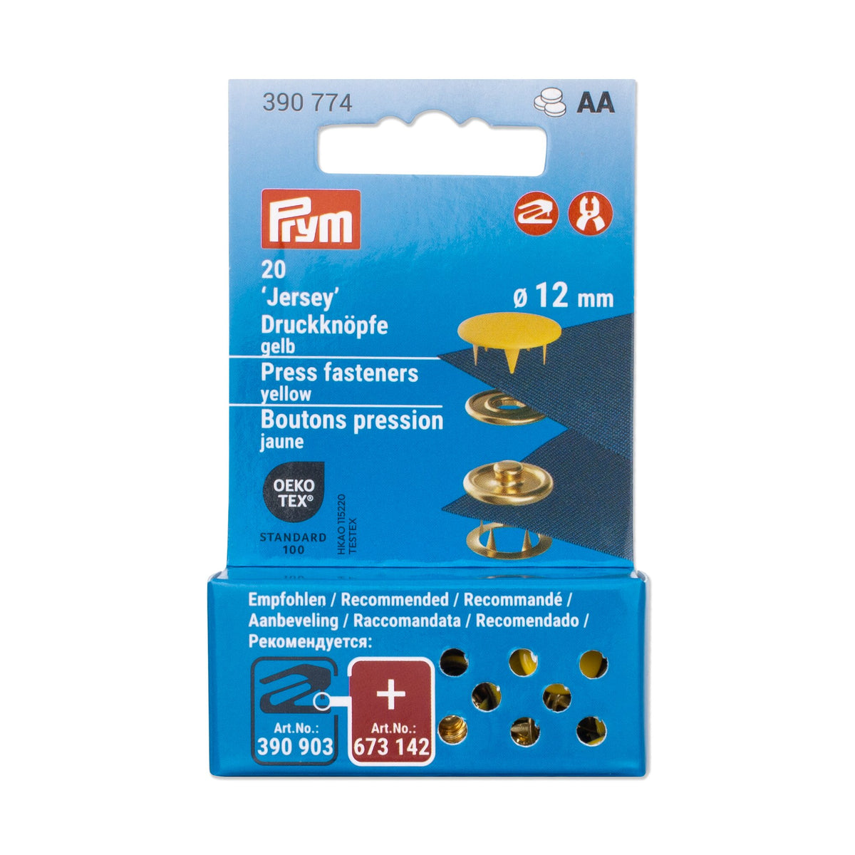 Prym Jersey Press Fasteners, 12mm, Yellow