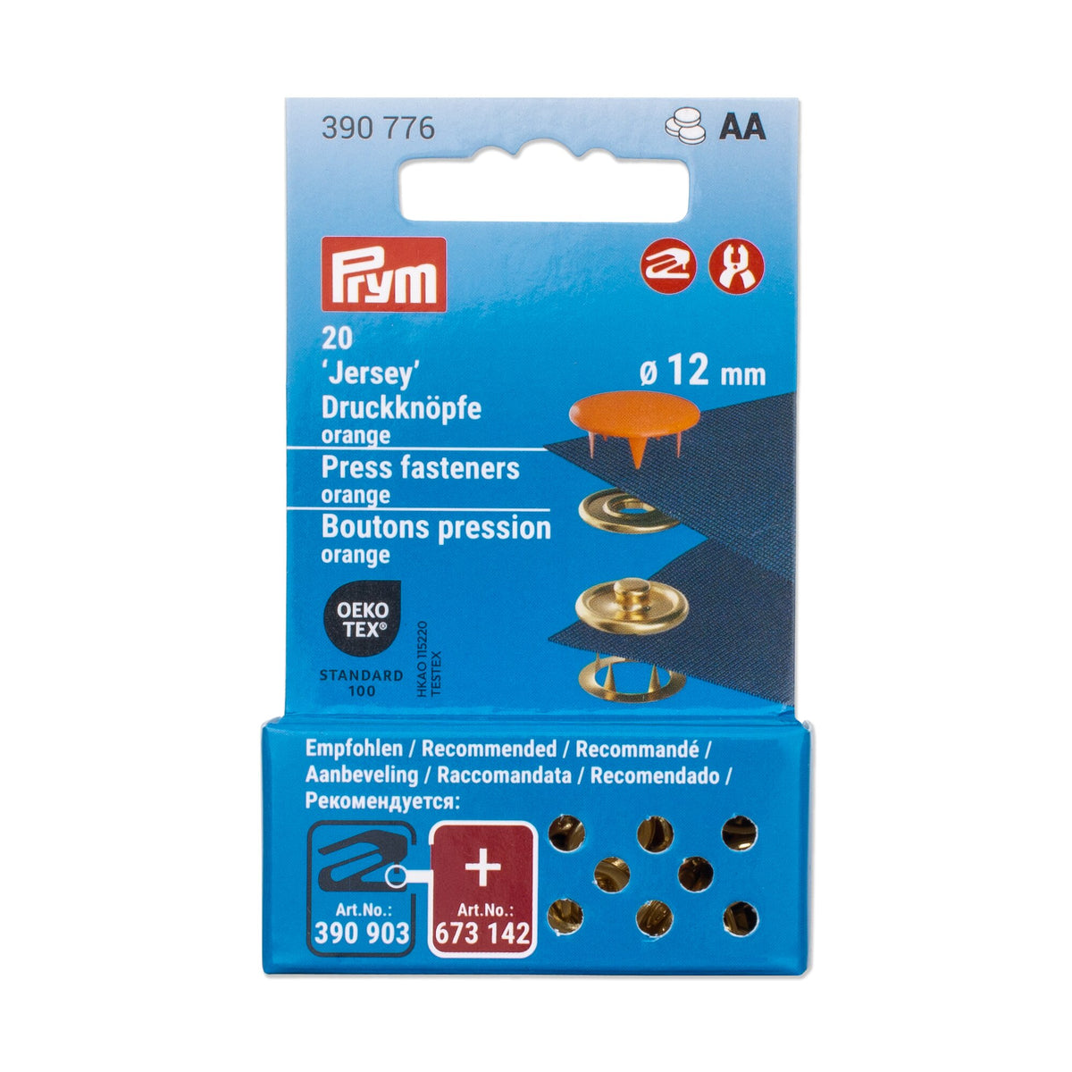 Prym Jersey Press Fasteners, 12mm, Orange