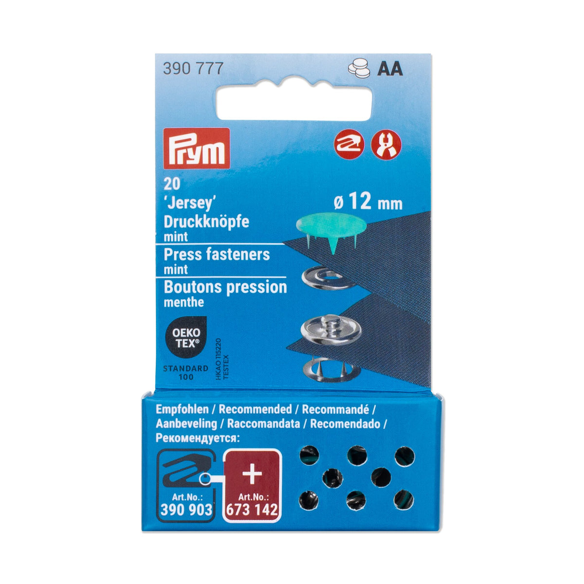 Prym Jersey Press Fasteners, 12mm, Mint