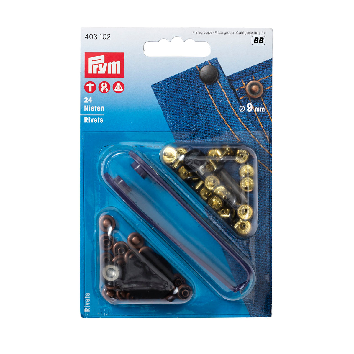 Prym Rivets brass - 9mm antique copper/black oxidized