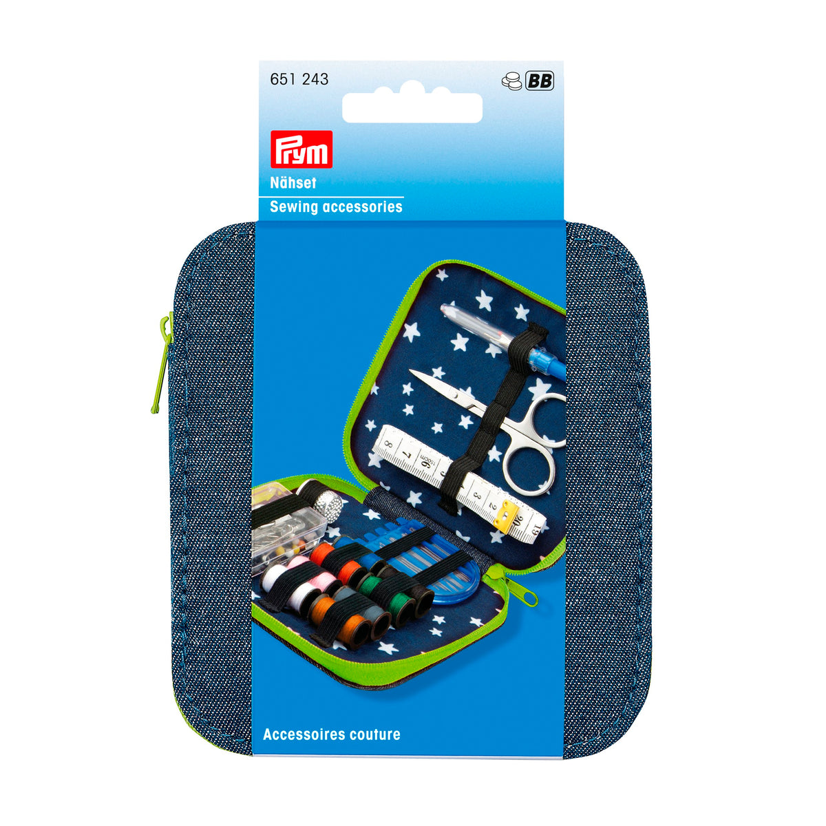 Prym Sewing accessories kit, denim, green zip fastener