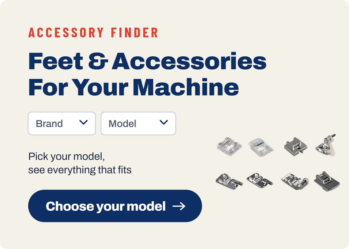 Accessory finder: feet and accessories for your machine. Choose your brand and model to see everything that fits.