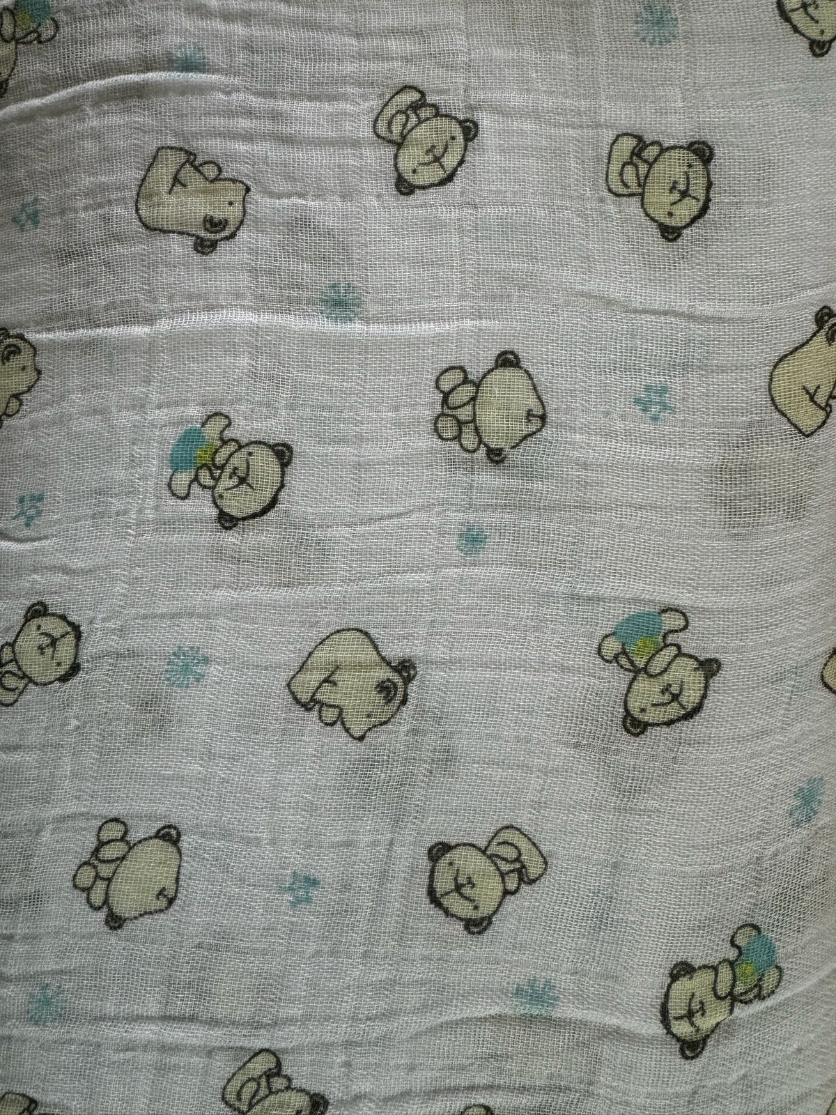 Emma & Mila Bear in Turq Mus - Double Gauze Fabric