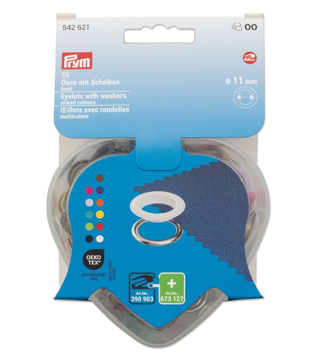 Prym Eyelets with washers, mixed colours, in heart-shaped box, 11 mm
