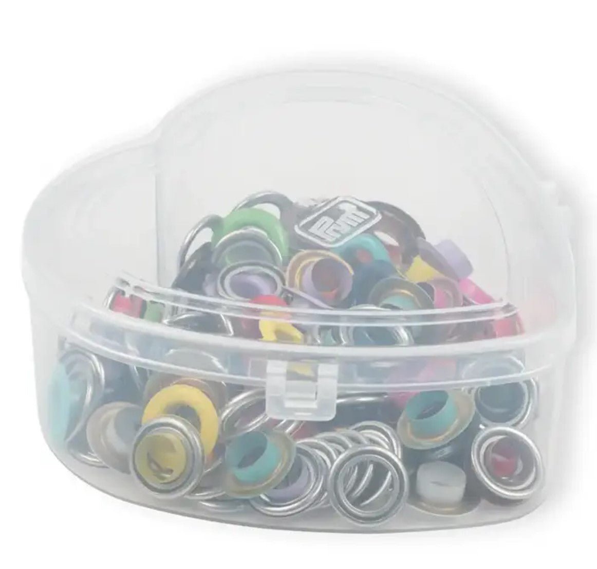 Prym Eyelets with washers, mixed colours, in heart-shaped box, 11 mm