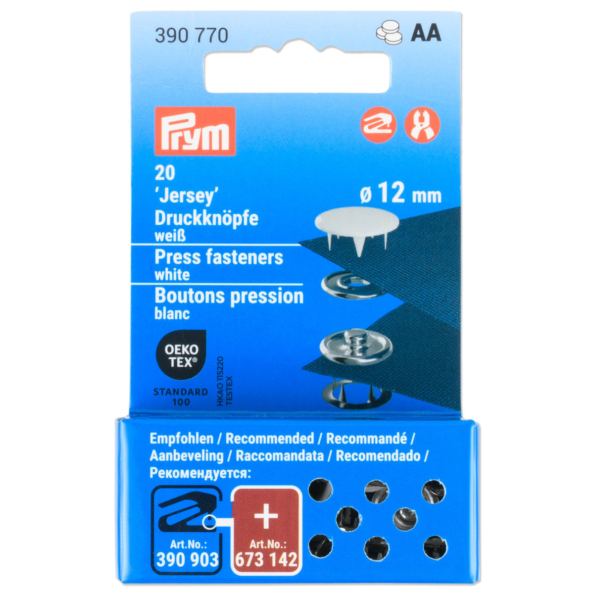 Prym Jersey Press Fasteners, 12mm, White