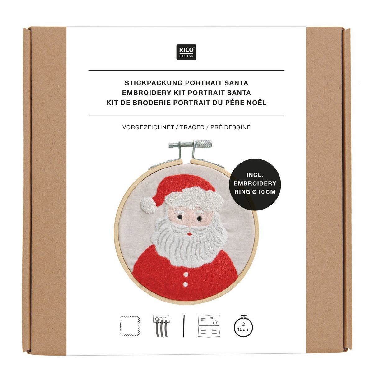Rico Embroidery kit Santa pre-printed Ø10cm