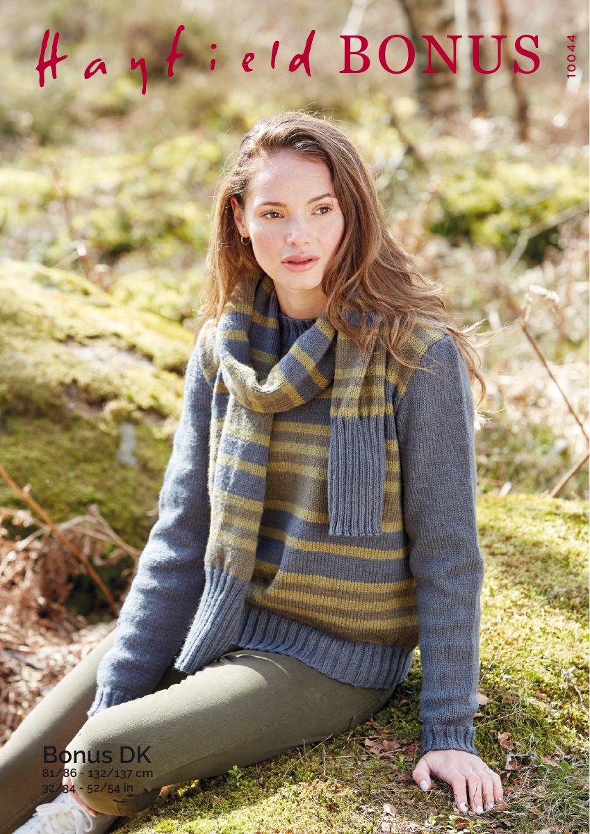 Hayfield 10044 Sweater & Scarf in Bonus DK pattern cover